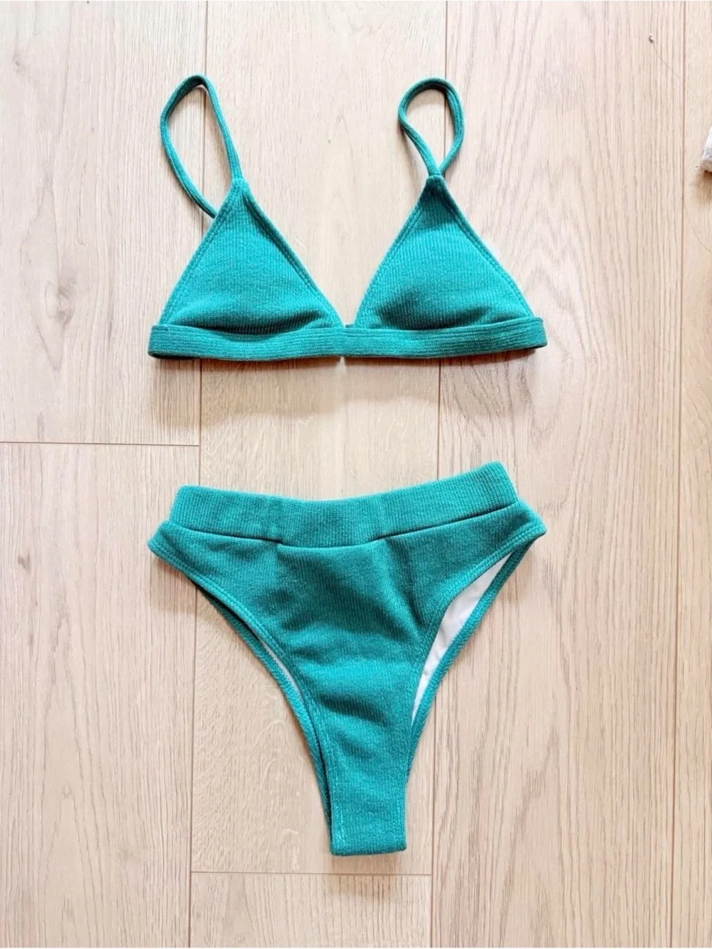 Green Two-Piece Swim Set - Triangle Top & High-Cut Bottom